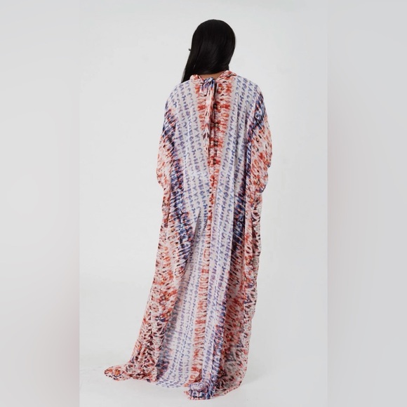 Multicolor Sheer Chiffon Handmade Kaftan Maxi Dress - Picture 3 of 4